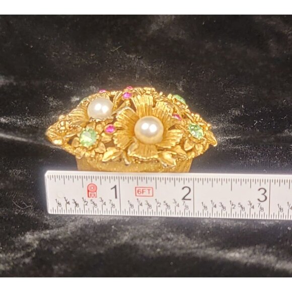 Vintage Florenza Gold-Toned Floral Trinket Box - Picture 4 of 13